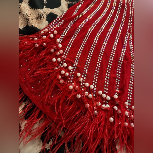 Red Beaded Fringe Party Dress - Picture 4 of 4